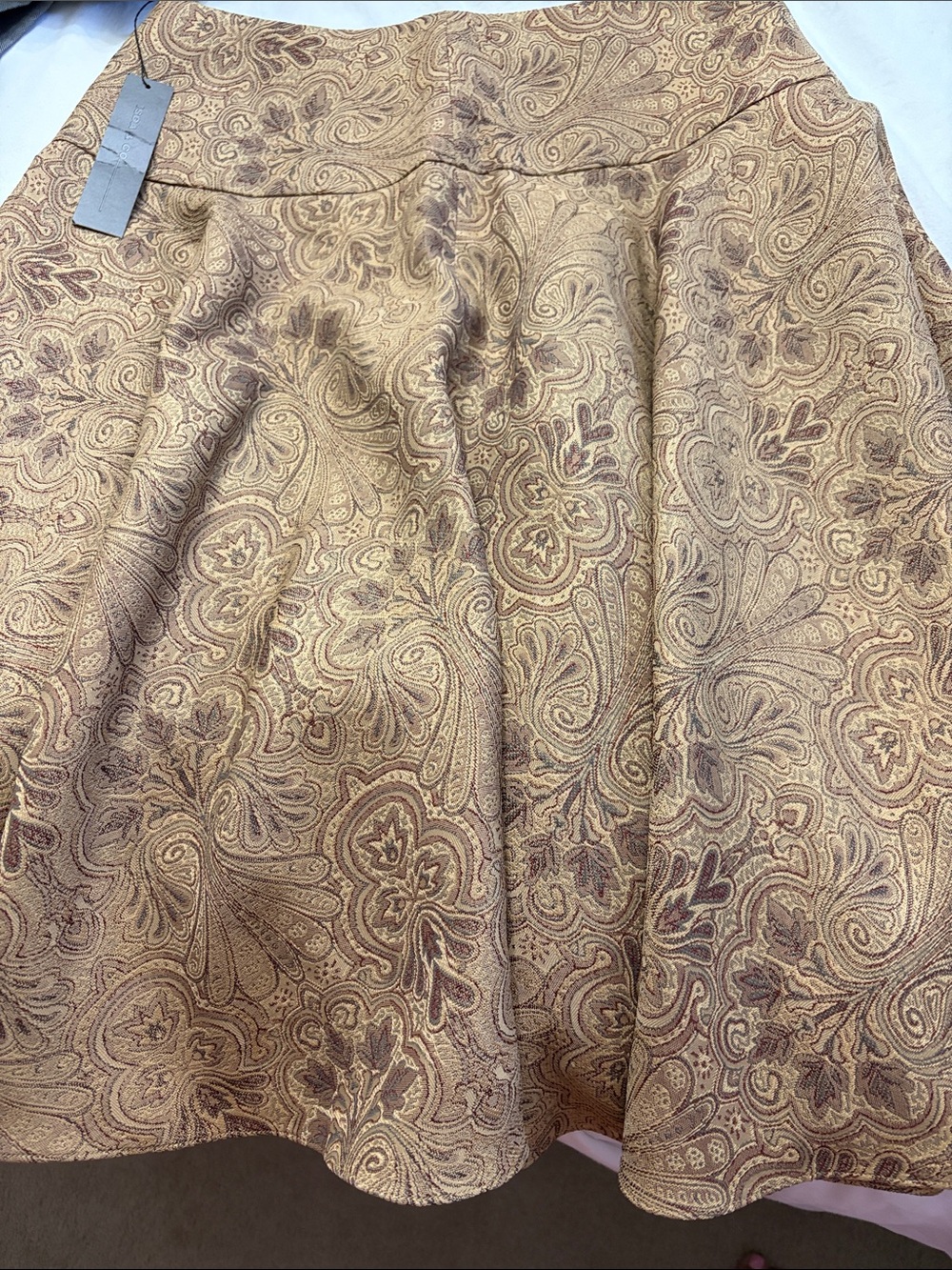 Paisley A-Line Midi Skirt in Tan and Brown